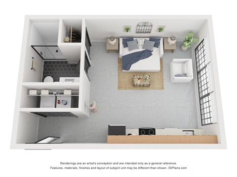 Floor plan for studio, 1 bath, 382 sqft
